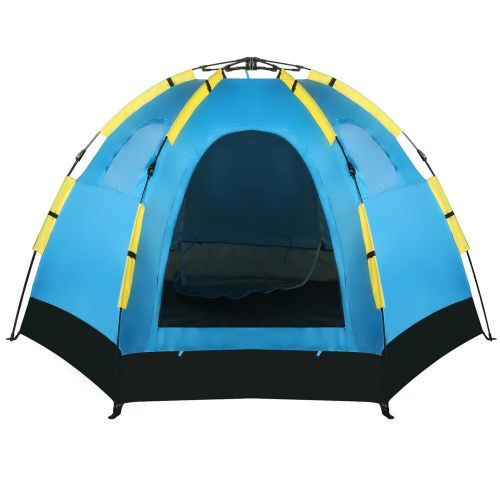  Lantusi Family Tent for Camping 5-8 Person Automatic Pop Up Tents Waterproof Tent for Outdoor Sports Hiking Travel Beach with Zippered Door and Carrying Bag - Blue(US STOCK)