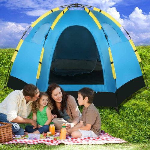  Lantusi Family Tent for Camping 5-8 Person Automatic Pop Up Tents Waterproof Tent for Outdoor Sports Hiking Travel Beach with Zippered Door and Carrying Bag - Blue(US STOCK)