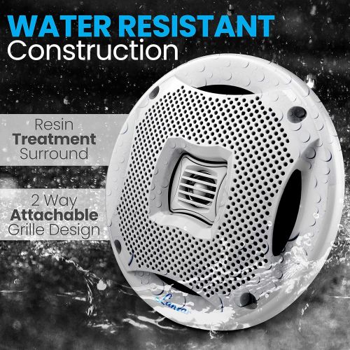  Lanzar 6.5” Dual Waterproof Marine Speakers - 400W 4Ohm Outdoor Car/Boat Radio Stereo Speakers Waterproof/Weather Proof Marine Stereo Speakers System Pair - Mounting Kit Speaker Wire, Gri