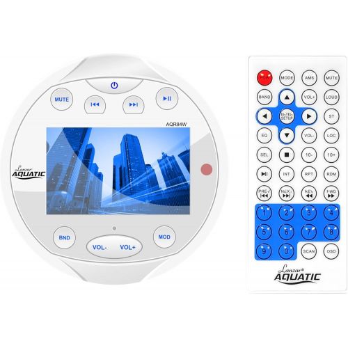  Lanzar Waterproof Marine Stereo Receiver - 4x28 W Round Boat in-Dash Radio Receiver System w/Bluetooth, AM FM, Digital LCD, USB, RCA, AV in -Includes Wiring Harness, Bracket, Remot