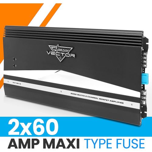  [아마존베스트]Lanzar 2-Channel High Power MOSFET Amplifier - Slim 6000 Watt Bridgeable Mono Stereo 2 Channel Car Audio Amplifier w/Crossover Frequency and Bass Boost Control, RCA Input and Line Output