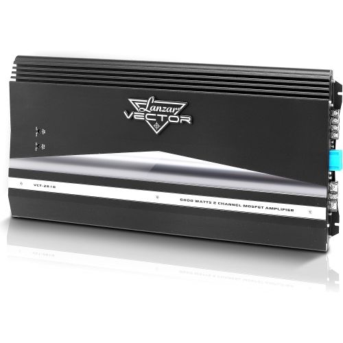  [아마존베스트]Lanzar 2-Channel High Power MOSFET Amplifier - Slim 6000 Watt Bridgeable Mono Stereo 2 Channel Car Audio Amplifier w/Crossover Frequency and Bass Boost Control, RCA Input and Line Output