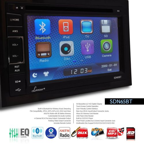  Lanzar SDN65BT 6.5-Inch Video Headunit Receiver Bluetooth Wireless Streaming CDDVD Player Touch Screen Double DIN