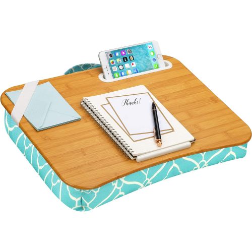  LapGear Designer Lap Desk with Phone Holder and Device Ledge - Aqua Trellis - Fits up to 15.6 Inch Laptops - Style No. 45422