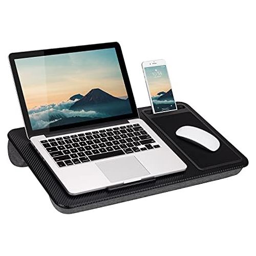  [아마존베스트]LapGear Home Office Lap Desk with Device Ledge, Mouse Pad, and Phone Holder - Black Carbon - Fits Up to 15.6 Inch Laptops - Style No. 91588