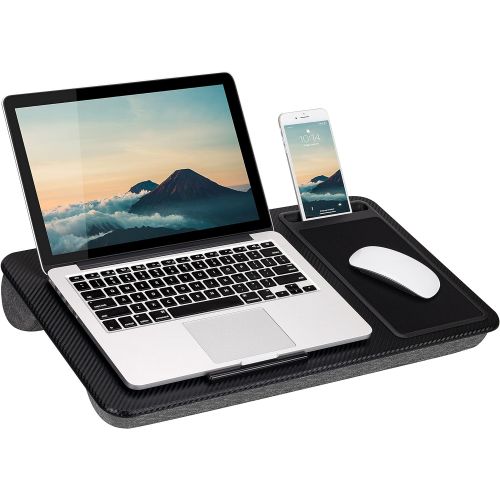  [아마존베스트]LapGear Home Office Lap Desk with Device Ledge, Mouse Pad, and Phone Holder - Black Carbon - Fits Up to 15.6 Inch Laptops - Style No. 91588