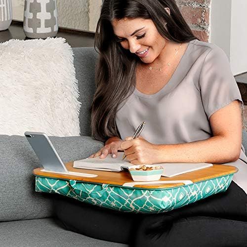  [아마존베스트]LapGear Designer Lap Desk with Phone Holder and Device Ledge - Aqua Trellis - Fits up to 15.6 Inch Laptops - Style No. 45422,Medium - Fits up to 15.6 Laptops