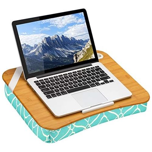  [아마존베스트]LapGear Designer Lap Desk with Phone Holder and Device Ledge - Aqua Trellis - Fits up to 15.6 Inch Laptops - Style No. 45422,Medium - Fits up to 15.6 Laptops