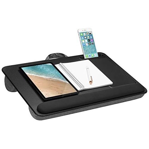  [아마존베스트]LapGear Home Office Pro Lap Desk with Wrist Rest, Mouse Pad, and Phone Holder - Black Carbon - Fits Up To 15.6 Inch Laptops - style No. 91598