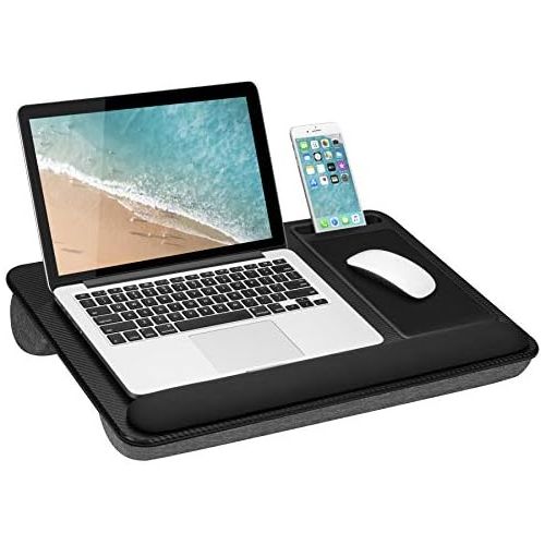  [아마존베스트]LapGear Home Office Pro Lap Desk with Wrist Rest, Mouse Pad, and Phone Holder - Black Carbon - Fits Up To 15.6 Inch Laptops - style No. 91598