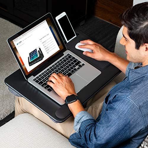  [아마존베스트]LapGear Home Office Pro Lap Desk with Wrist Rest, Mouse Pad, and Phone Holder - Black Carbon - Fits Up To 15.6 Inch Laptops - style No. 91598