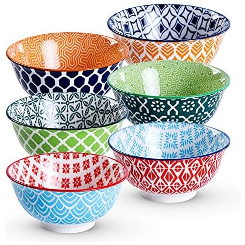  [아마존베스트]Lareina Porcelain Cereal Bowls, 23 Fluid Ounces Vibrant Colors bowls set for Soup, Dessert, Small Salad, Pasta or Oatmeal, Microwave and Dishwasher Safe, Cute Bowls for Kitchen - 6