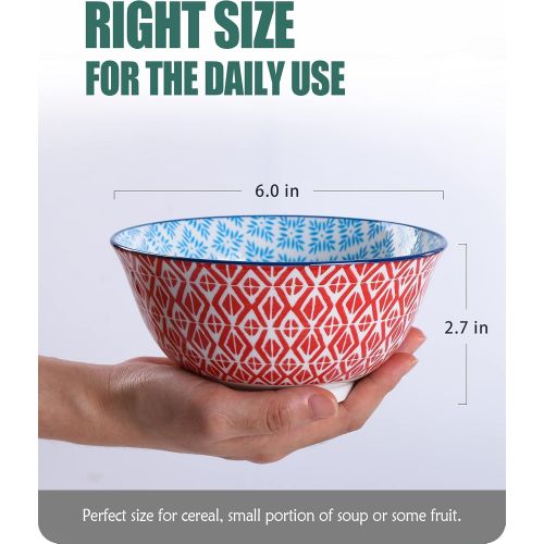  [아마존베스트]Lareina Porcelain Cereal Bowls, 23 Fluid Ounces Vibrant Colors bowls set for Soup, Dessert, Small Salad, Pasta or Oatmeal, Microwave and Dishwasher Safe, Cute Bowls for Kitchen - 6