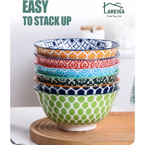  [아마존베스트]Lareina Porcelain Cereal Bowls, 23 Fluid Ounces Vibrant Colors bowls set for Soup, Dessert, Small Salad, Pasta or Oatmeal, Microwave and Dishwasher Safe, Cute Bowls for Kitchen - 6