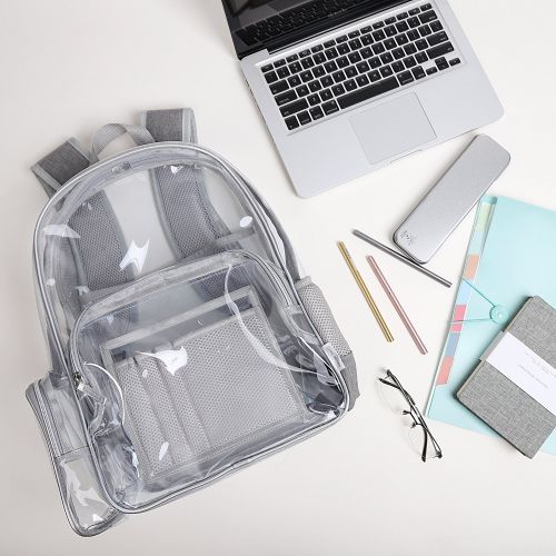  Large Clear Backpack, Heavy Duty Transparent Bookbag for School, Security, Sporting Events and more (Grey)