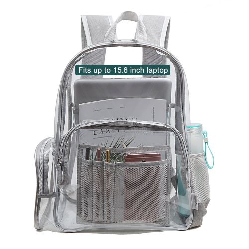  Large Clear Backpack, Heavy Duty Transparent Bookbag for School, Security, Sporting Events and more (Grey)