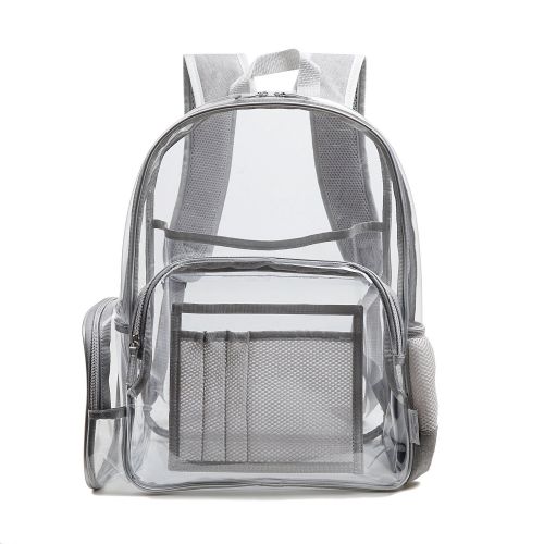  Large Clear Backpack, Heavy Duty Transparent Bookbag for School, Security, Sporting Events and more (Grey)