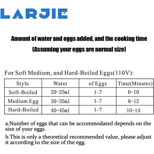  Larjie Electric Egg Boiler Cooker Rapid Poacher 1 or 7 Capacity Soft Medium Hard Boiled or Poached for Hard Boiled Scrambled Eggs or Omelets Steamed Vegetables Seafood w/Auto Shut Off Fea