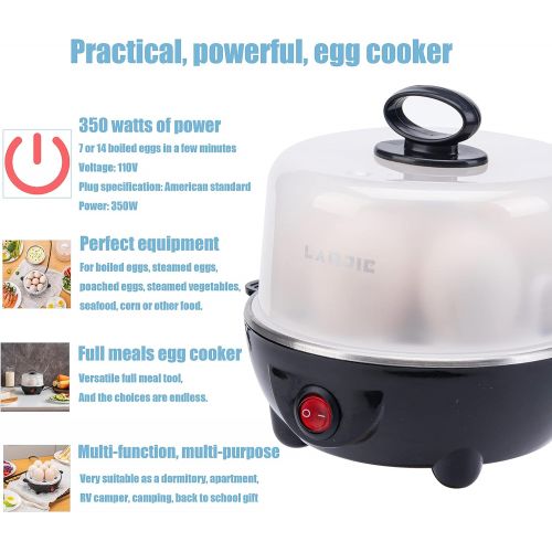  Larjie Electric Egg Boiler Cooker Rapid Poacher 1 or 7 Capacity Soft Medium Hard Boiled or Poached for Hard Boiled Scrambled Eggs or Omelets Steamed Vegetables Seafood w/Auto Shut Off Fea