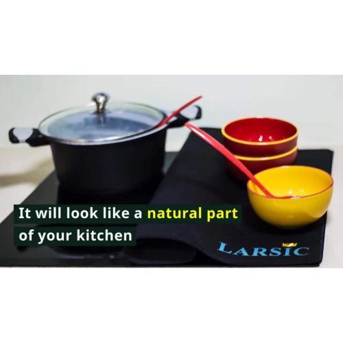  Larsic Stove Cover - Thick Natural Rubber Sheet Protects Electric Stove and Ranges Top. Anti-Slip Coating, Waterproof, Heat Resistant, Fold or Hang. Prevents Scratching, Expands Us