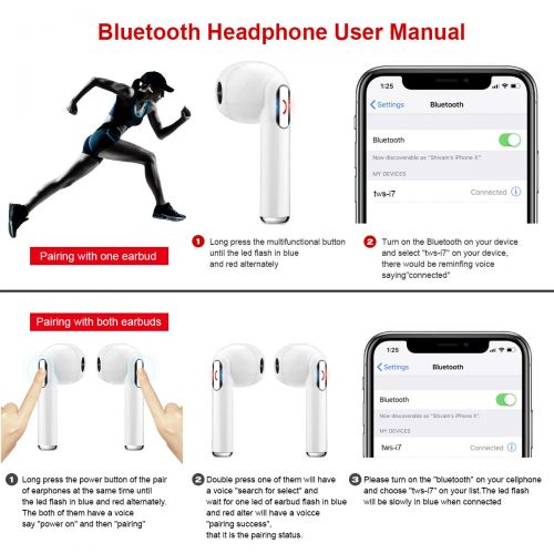  Larspace Wireless Earbuds Earphones, Bluetooth Earbuds Headphones in-Ear Noise Cancelling Earbuds Earpiece Mic Charging Case Earbuds, Sport Running Mini Stereo Bass Earbuds iOS Android (Whi