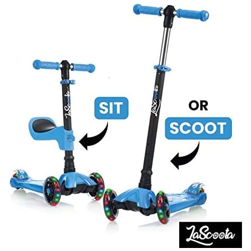  [아마존베스트]Lascoota 2-in-1 Kick Scooter with Removable Seat Great for Kids & Toddlers Girls or Boys  Adjustable Height w/Extra-Wide Deck PU Flashing Wheels for Children from 2 to 14 Year-Old