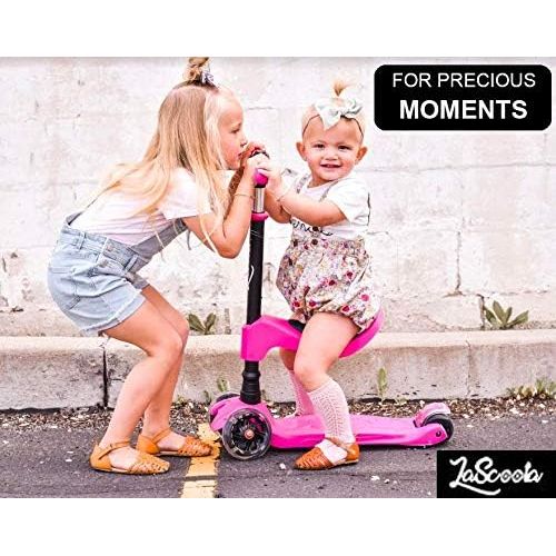  [아마존베스트]Lascoota 2-in-1 Kick Scooter with Removable Seat Great for Kids & Toddlers Girls or Boys  Adjustable Height w/Extra-Wide Deck PU Flashing Wheels for Children from 2 to 14 Year-Old