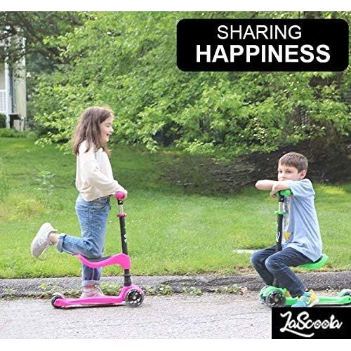  [아마존베스트]Lascoota 2-in-1 Kick Scooter with Removable Seat Great for Kids & Toddlers Girls or Boys  Adjustable Height w/Extra-Wide Deck PU Flashing Wheels for Children from 2 to 14 Year-Old