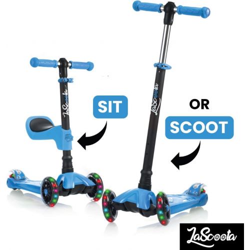  [아마존베스트]Lascoota 2-in-1 Kick Scooter with Removable Seat Great for Kids & Toddlers Girls or Boys  Adjustable Height w/Extra-Wide Deck PU Flashing Wheels for Children from 2 to 14 Year-Old