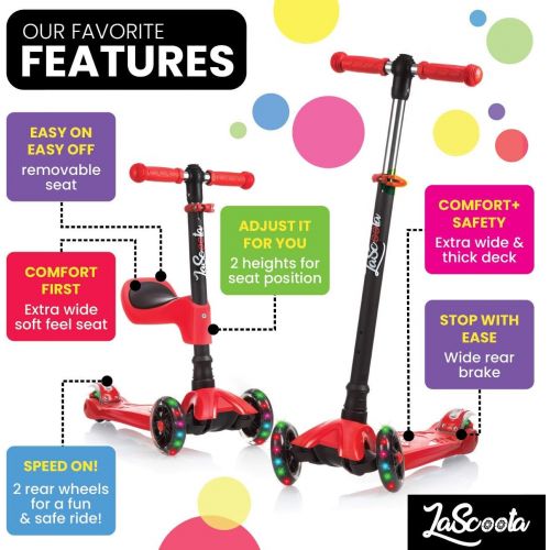  [아마존베스트]Lascoota 2-in-1 Kick Scooter with Removable Seat Great for Kids & Toddlers Girls or Boys  Adjustable Height w/Extra-Wide Deck PU Flashing Wheels for Children from 2 to 14 Year-Old