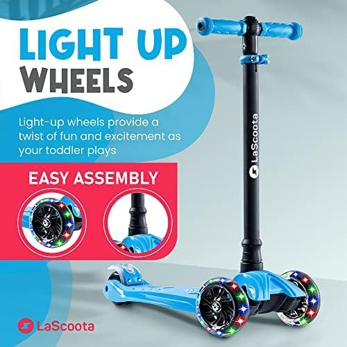  Lascoota Kick Scooter for Kids - Adjustable Height w/Extra-Wide Deck PU Flashing Wheels Great Kids Scooter & Toddler Scooter 3-12 Years Old