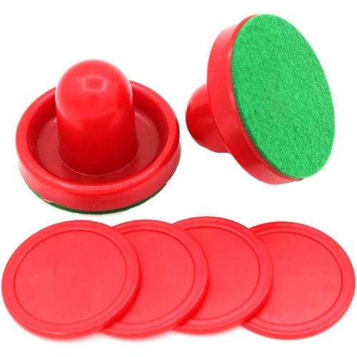  lasenersm 1 Set Mini Air Hockey Pushers and Air Hockey Pucks Great Goal Handles Pushers Goal Handles Paddles Replacement Accessories for Game Tables 60 MM, Red(2 Strikers, 4 Pucks)