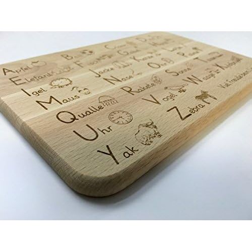  [아마존베스트]Laser Tattoo - The original ABC breakfast board made of beech wood for learning - gift idea for the beginning of school.