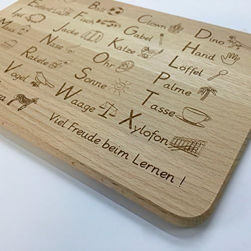  [아마존베스트]Laser Tattoo - The original ABC breakfast board made of beech wood for learning - gift idea for the beginning of school.