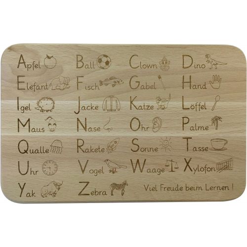  [아마존베스트]Laser Tattoo - The original ABC breakfast board made of beech wood for learning - gift idea for the beginning of school.