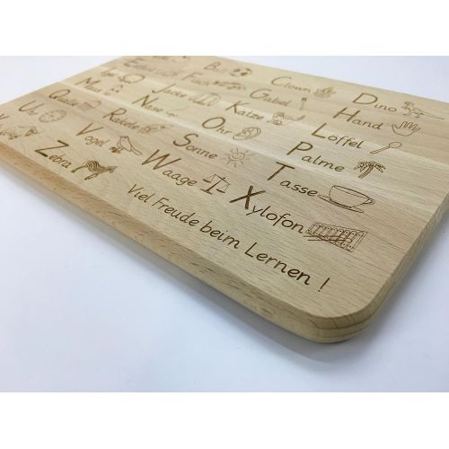 [아마존베스트]Laser Tattoo - The original ABC breakfast board made of beech wood for learning - gift idea for the beginning of school.