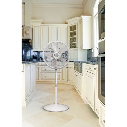  Lasko 18 3-Speed Oscillating Adjustable Elegance & Performance Pedestal Fan with Timer, Model 1820, White