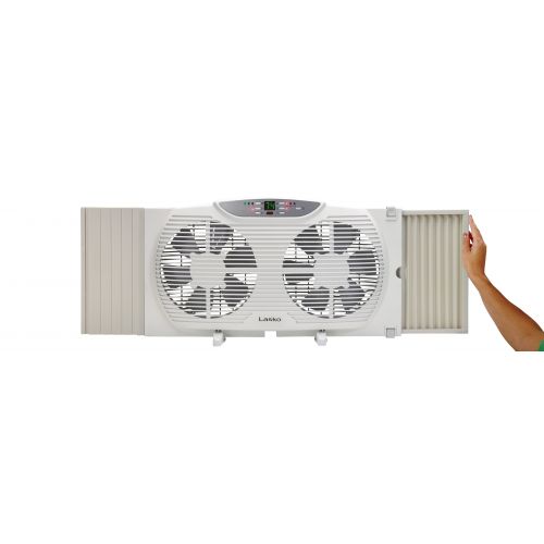 Lasko 3-Speed Electrically Reversible Twin Window Fan with Remote Control, Model W09550, White