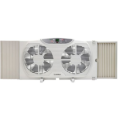  Lasko 3-Speed Electrically Reversible Twin Window Fan with Remote Control, Model W09550, White