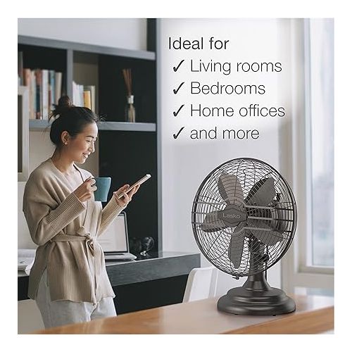  Lasko Oscillating Table Top Fan, Portable, 3 Quiet Speeds, for Bedroom, Kitchen and Office, 17