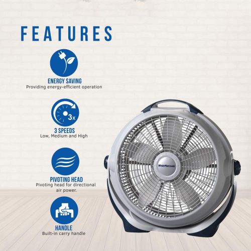  Lasko 3300 20″ Wind Machine Fan With 3 Energy-Efficient Speeds - Features Pivoting Head for Directional Air Flow