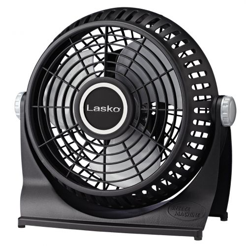  Lasko 507 Small Desk Fan with10-Inch Pivoting Head, Portable Electric Plug-In Table Fan Creates a Quiet Personal Cooling Breeze, Ideal for Travel, Bedroom, Dorm, and Office  Black