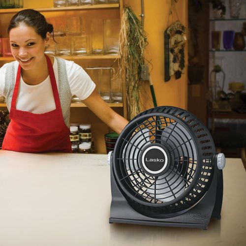  Lasko 507 Small Desk Fan with10-Inch Pivoting Head, Portable Electric Plug-In Table Fan Creates a Quiet Personal Cooling Breeze, Ideal for Travel, Bedroom, Dorm, and Office  Black