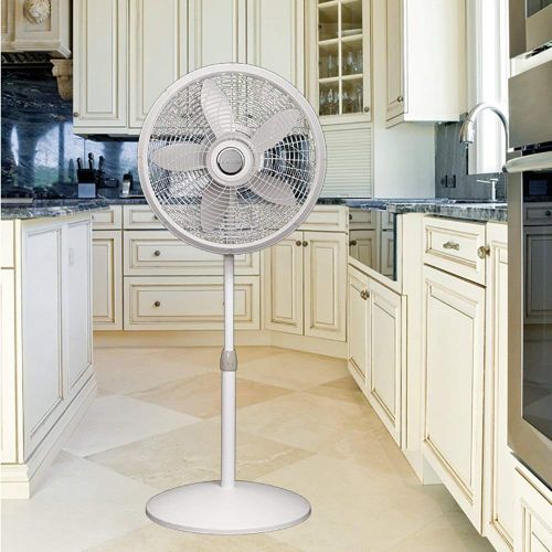  Lasko 1820 18″ Elegance & Performance Adjustable Pedestal Fan, White - Features Oscillating Movement Tilt-back Fan Head