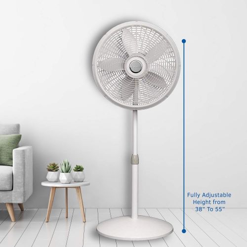  Lasko 1820 18″ Elegance & Performance Adjustable Pedestal Fan, White - Features Oscillating Movement Tilt-back Fan Head