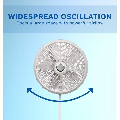  Lasko 1820 18″ Elegance & Performance Adjustable Pedestal Fan, White - Features Oscillating Movement Tilt-back Fan Head