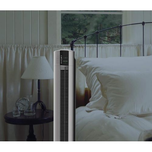  Lasko T48314 Portable Electric Oscillating Stand Up Tower Fan with Remote Control for Indoor, Bedroom and Home Office Use, Black/Silver