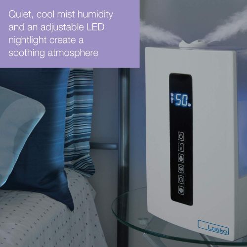  Lasko LA10008 UH300 Warm and Cool Humidistat and Timer, Quiet and Soothing Ultrasonic Dual Mist Humidifiers for Baby Nursery, Bedroom, Kids, Large Room and Home, 4.9L Tank, No Filt
