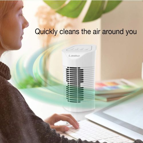  Lasko HF11200 Desktop Air Purifier for Home, Office, Bedroom, Dorm and Small Rooms ? 3-Stage Filtration Removes Smoke, Pet Odors, Allergens, Dust and Mold Spores, White