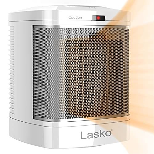  Lasko CD08200 Small Portable Ceramic Space Heater for Bathroom and Indoor Home Use, White, 6.25 x 6.25 x 7.65 inches